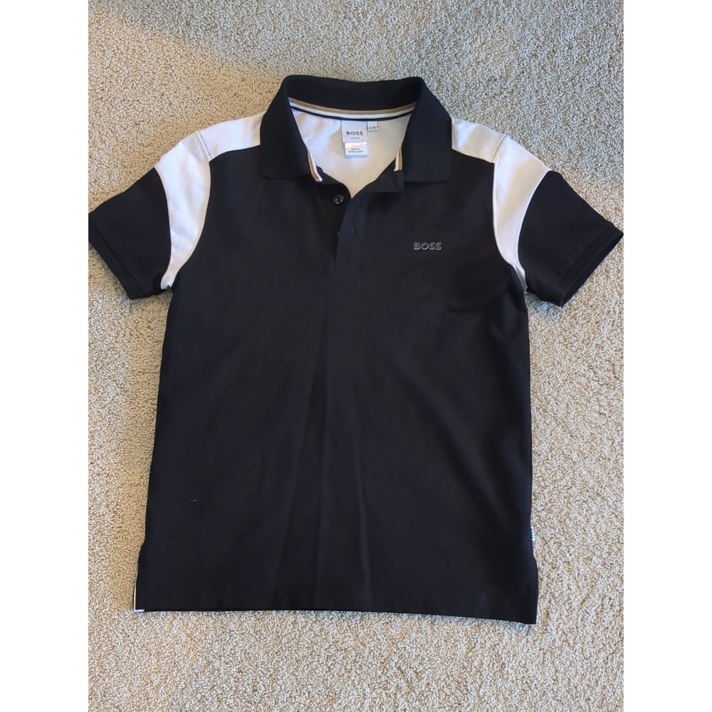 BOSS Polo Shirt Kids 12-XS Black White Colorblock Slim Fit Excellent